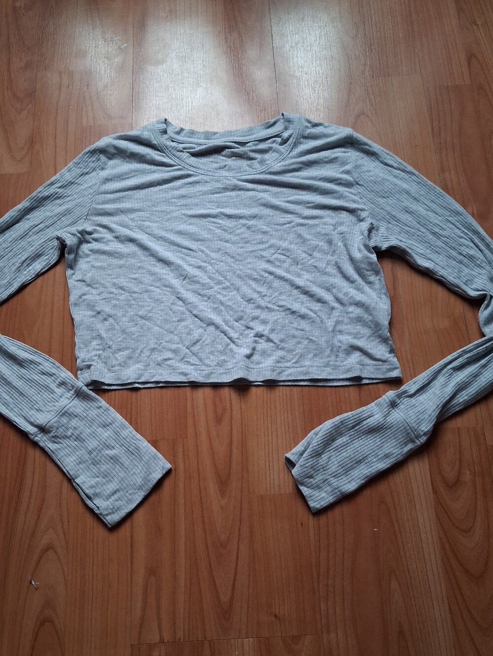 Aerie Offline Long Sleeve Crop Top Women's Size XS Light Gray Thumbholes Stretch